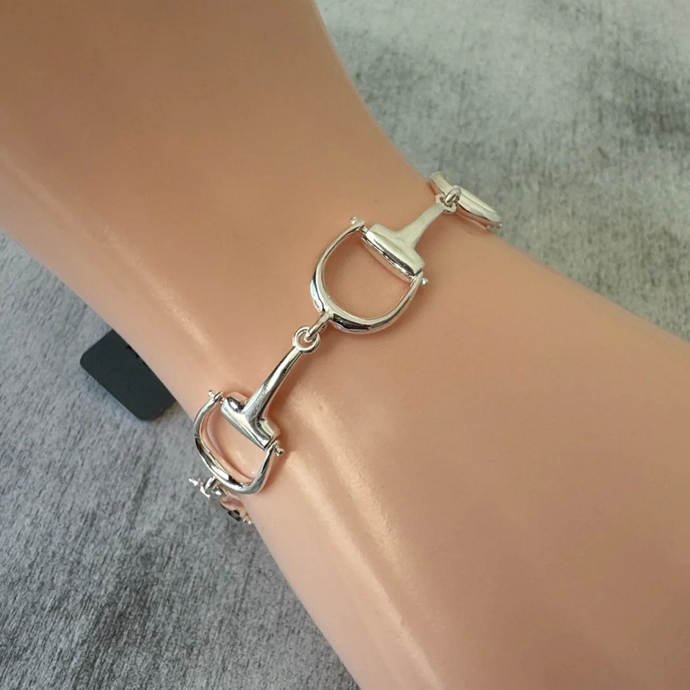 Mia Fiore Dyadema Silver Plated Bronze Horsebit Link Flat Chain Bracelet Italy